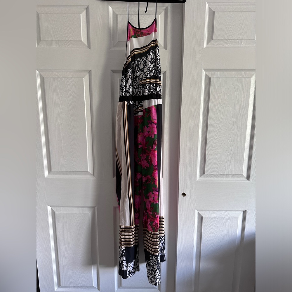 Backless, printed halter dress
